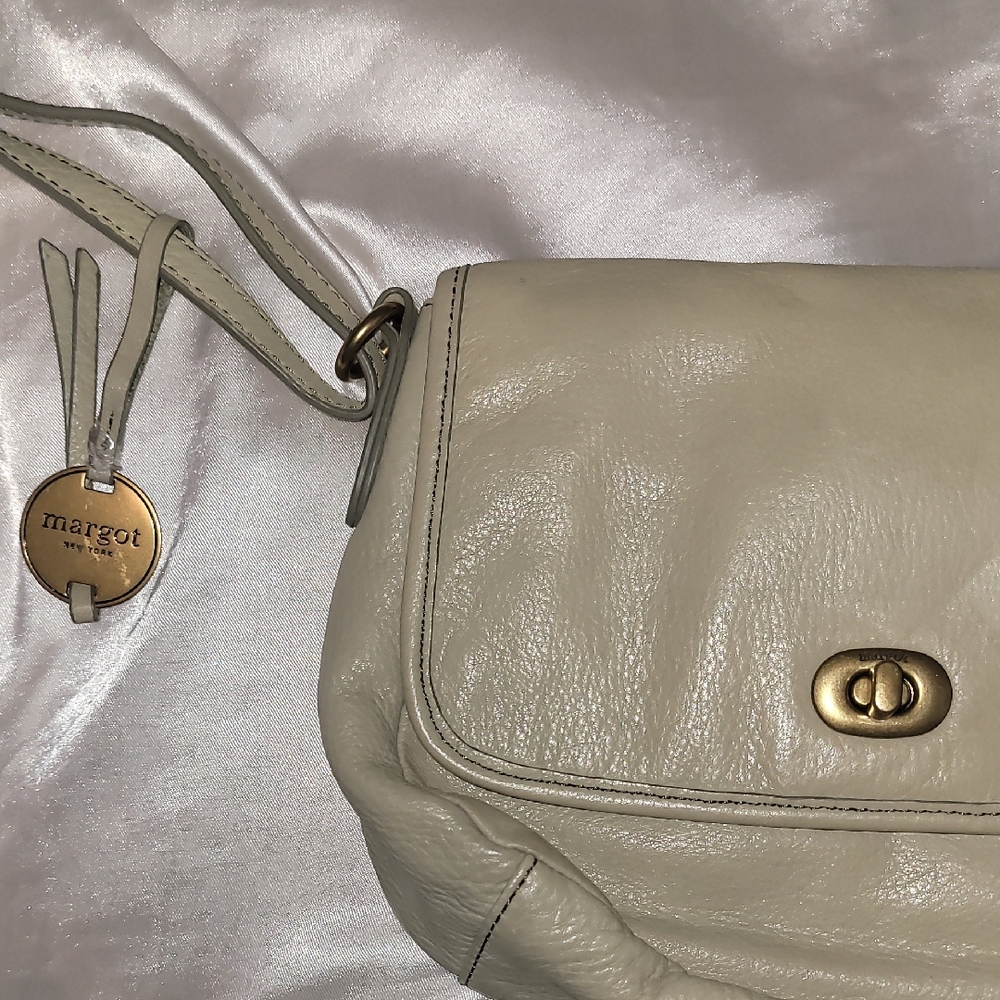margot Light Green Leather Shoulder Bag with Gold Hardware